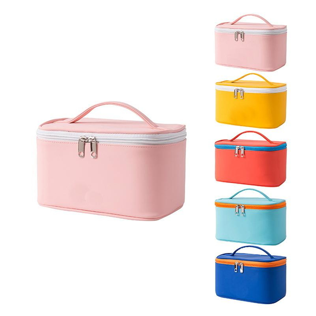 Traveling PU Leather Women Makeup Storage Organizer Trousse De Maquillage Toiletry Bag Cosmetic Bags With Handles
