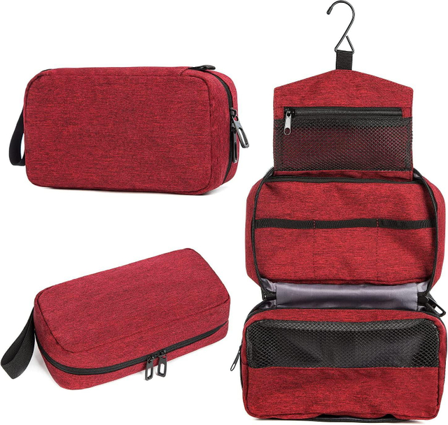 2022 New Red Oxford Fabric Travel Foldable Men Dopp Kit Women Cosmetic Bags Hanging Toiletry Bag With Hook