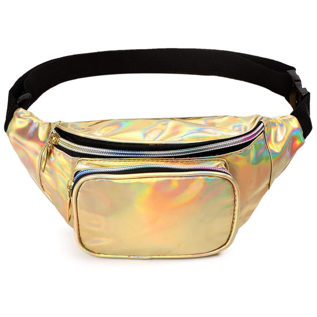 Fashionable Hiking Travel Women Custom Logo Gold Crossbody Shiny Bags Pvc Waist Bag Fanny Pack