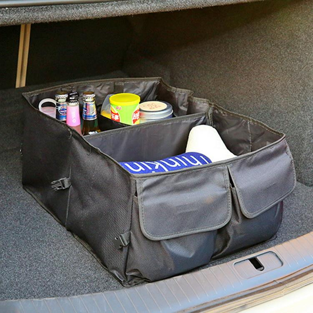 Thick Mesh Car Trunk Organizer Collapsible Storage Bag New Car Trunk Organiser Box with Multi Pockets for SUV, Van , Truck