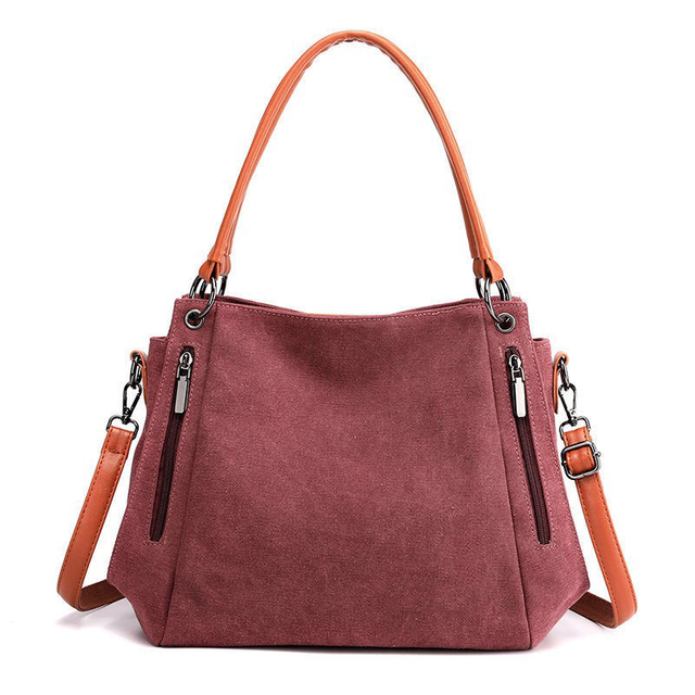 women durable canvas handbag tote bag with external pockets heavy duty casual shoulder bag for women