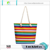 Rainbow print canvas beach tote bags women handbags with cotton rope handles