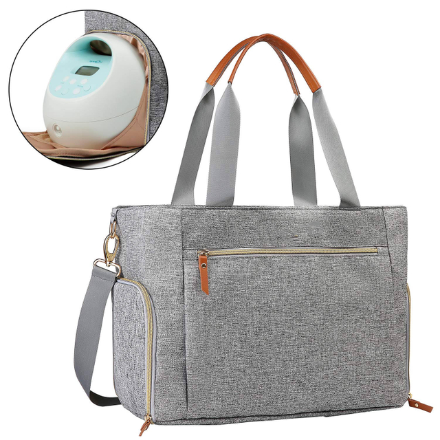 Fashion Breast Pump Bag Diaper Tote Bag with 15 Inch Laptop Sleeve Fit Most Breast Pumps