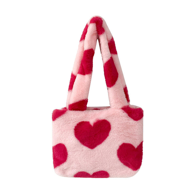 Lovely Heart Design Fashion Fluffy Ladies Handbag Outdoor Shopping Women Furry Purse Tote Bag