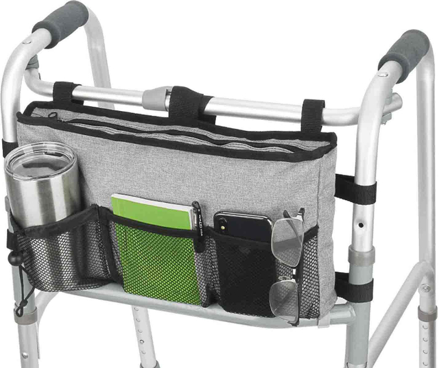 Portable walker storage bag wheelchair grocery side bag foldable accessory organizer pouch with cup holder