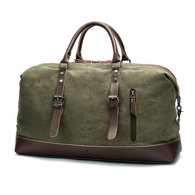 Wholesale 45L Oversized Canvas And Leather Travel Duffel Bag Men Shoulder Overnight Weekend Hand Bag