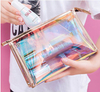 New Custom Logo Printing Clear PVC Makeup Bag Cosmetic Glitter Pink Makeup Brushes Holder Pouch Travel Bag