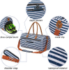Blue Stripe Custom Cotton Canvas Duffel Bag with Luggage Belt, Waterproof Sports Gym Bag Duffle for Travel with Shoe Compartment