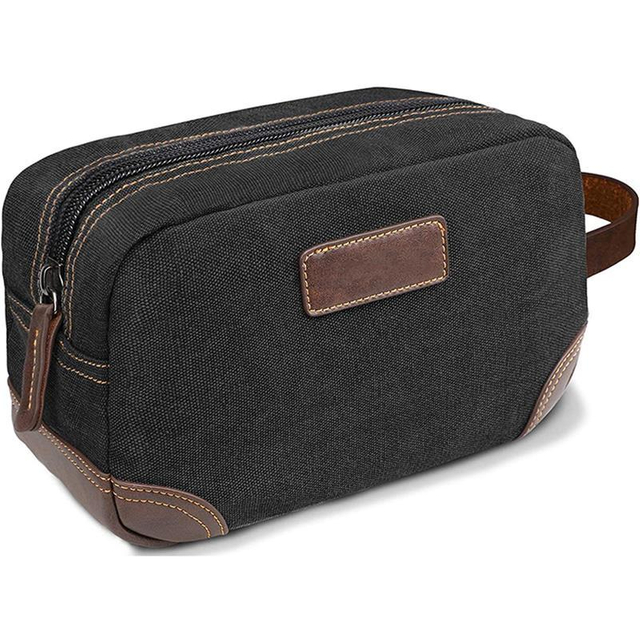 Portable Waterproof Men's Canvas Toiletry Bags Dopp Kit Cosmetic Shaving Bag With Custom Leather Logo For Traveling