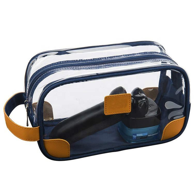 High Quality Waterproof Men's Transparent Makeup Cosmetic Leather Storage Bag Dopp Kit Toiletry Bag Travel Bag