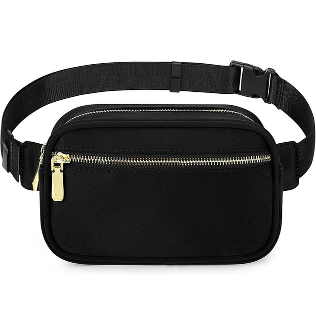 Fashionable Waterproof Waist Belt Bags Unisex Black Crossbody Fanny Pack with Adjustable Strap