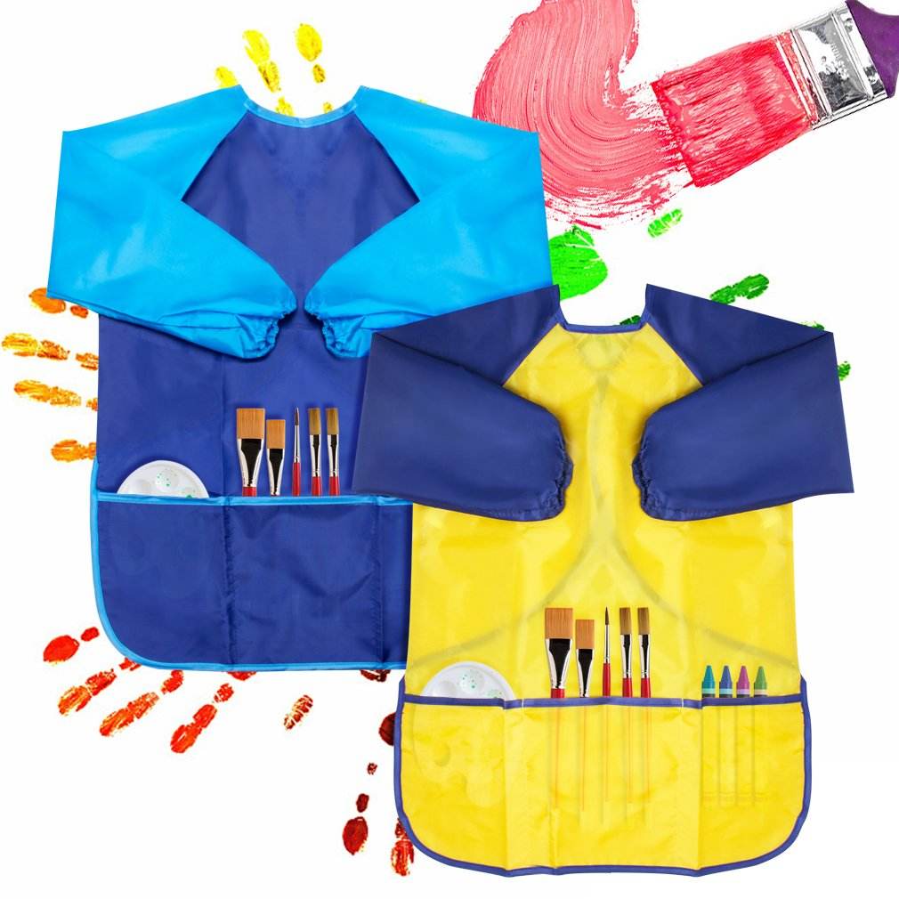 Children Waterproof Artist Painting Aprons Kids Art Smocks with Long Sleeve and 3 Pockets