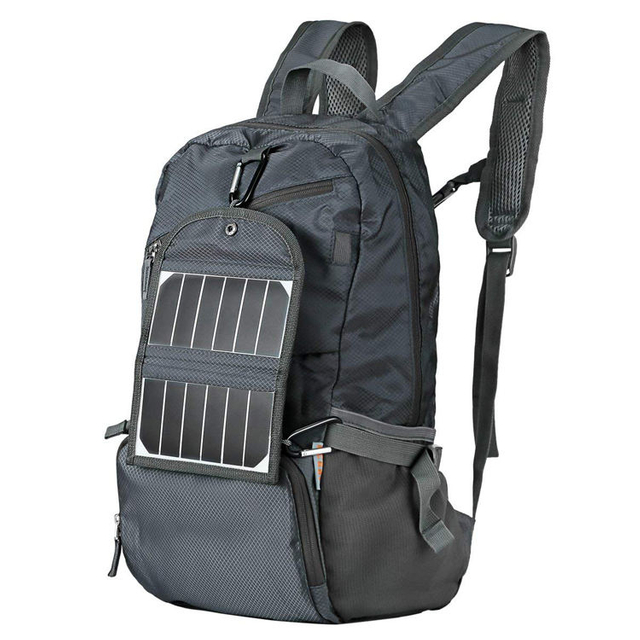 Customized men hiking knapsack camping bag waterproof solar rucksack foldable solar panel charing backpack