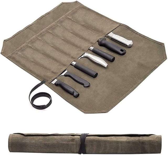 Waxed Cotton Canvas Chefs Knife Roll Bag Custom Cutlery Bag Travel Daily Use for Men Women