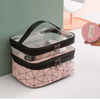 Double Layer Clear Cosmetic Bag Makeup Bag Waterproof Travel Toiletry Bag, Transparent PU Pouch Beach Bag Organizer