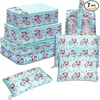 7PCS Travel Bags Clothes Packing Cube Luggage Organizer with Shoes Bag Sky Blue Rainbow Horse 