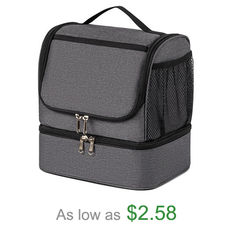 New Wellpromotion Dual Compartment Black Lunch Bag Leakproof Cooler Tote Bags for Men Women Lunch Bag