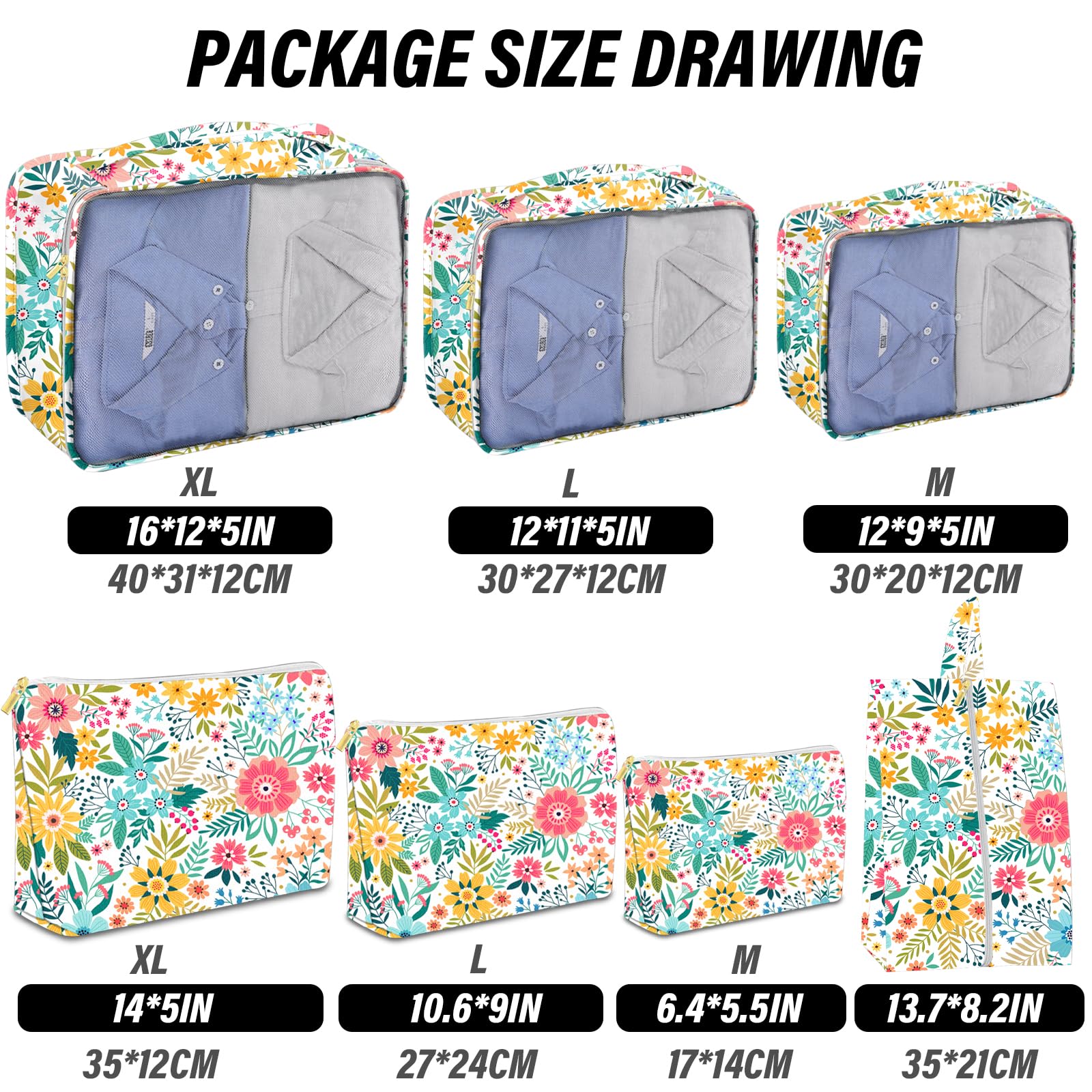 7-Piece Floral Travel Packing Cubes Product Details