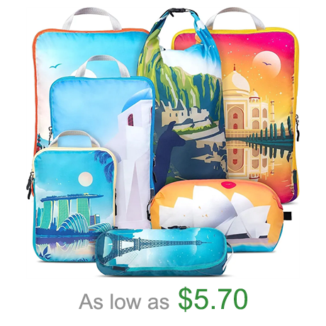High Quality Colorful Travel Luggage Organizers 7 Pieces Packing Compression Cubes With Toiletry Bag