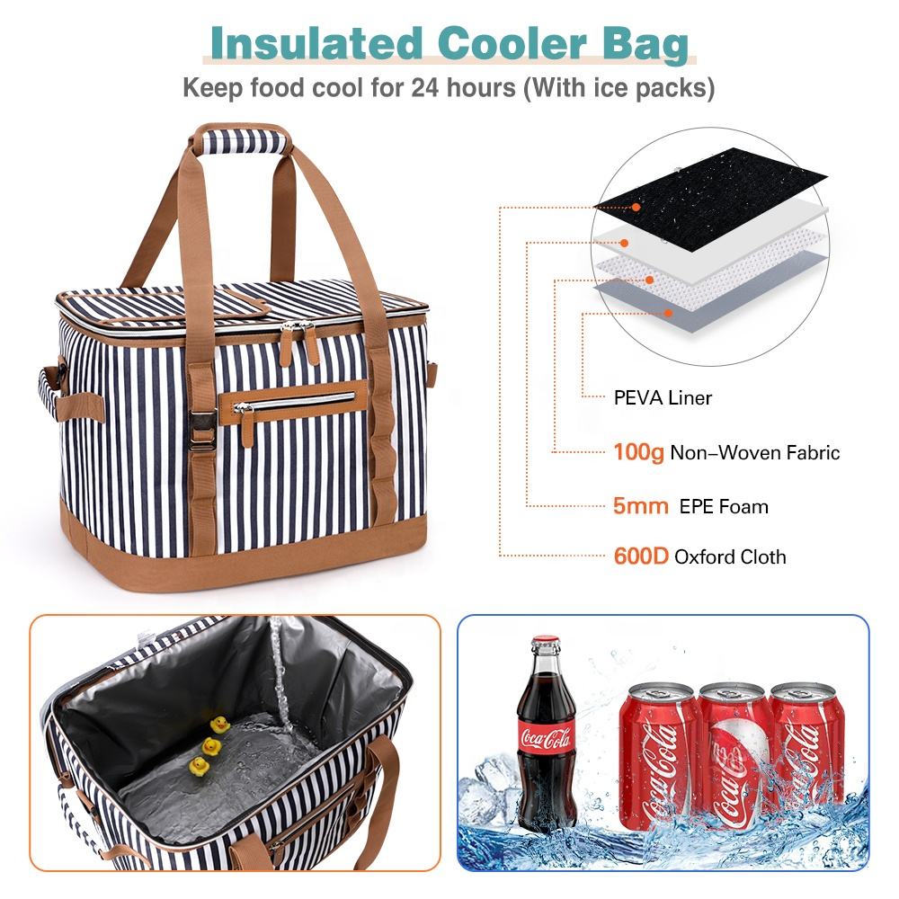 Reusable Lunch Bag with Detachable Shoulder Strap Leak-proof Lunch Box for Office/School/Picnic/Beach Large Cooler Bag