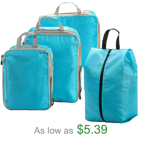 Lyellfe 4 Pack Compression Packing Cubes - Waterproof Expandable Travel Organizers With Shoe Bag