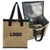 Custom Logo Jute Linen Insulated Cooler Grocery Thermo Bag Thick Insulation Food Delivery Bag Cooler Bag Food