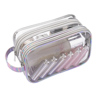 Clear Makeup Bag with Zipper 2 Layer Clear Cosmetic Bag Clear Toiletry Bag Clear Bag for Travel Portable Makeup Organizer Bag 