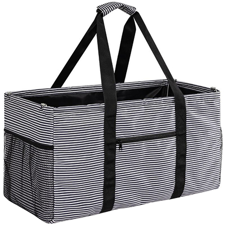 Extra Large Striped Woman Multifunctional Wireframe Shopping Totes Utility Tote Bag for Gym Beach Travel Picnic