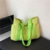 Solid Color Quilted Tote Bag Multi Pockets Shoulder Bag Soft Padded Handbag For Women