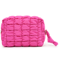 Quilted Makeup Bag Cosmetic Bag Travel Toiletry Bag for Women Cute Makeup Bag Organizer Hot Pink Makeup Pouch