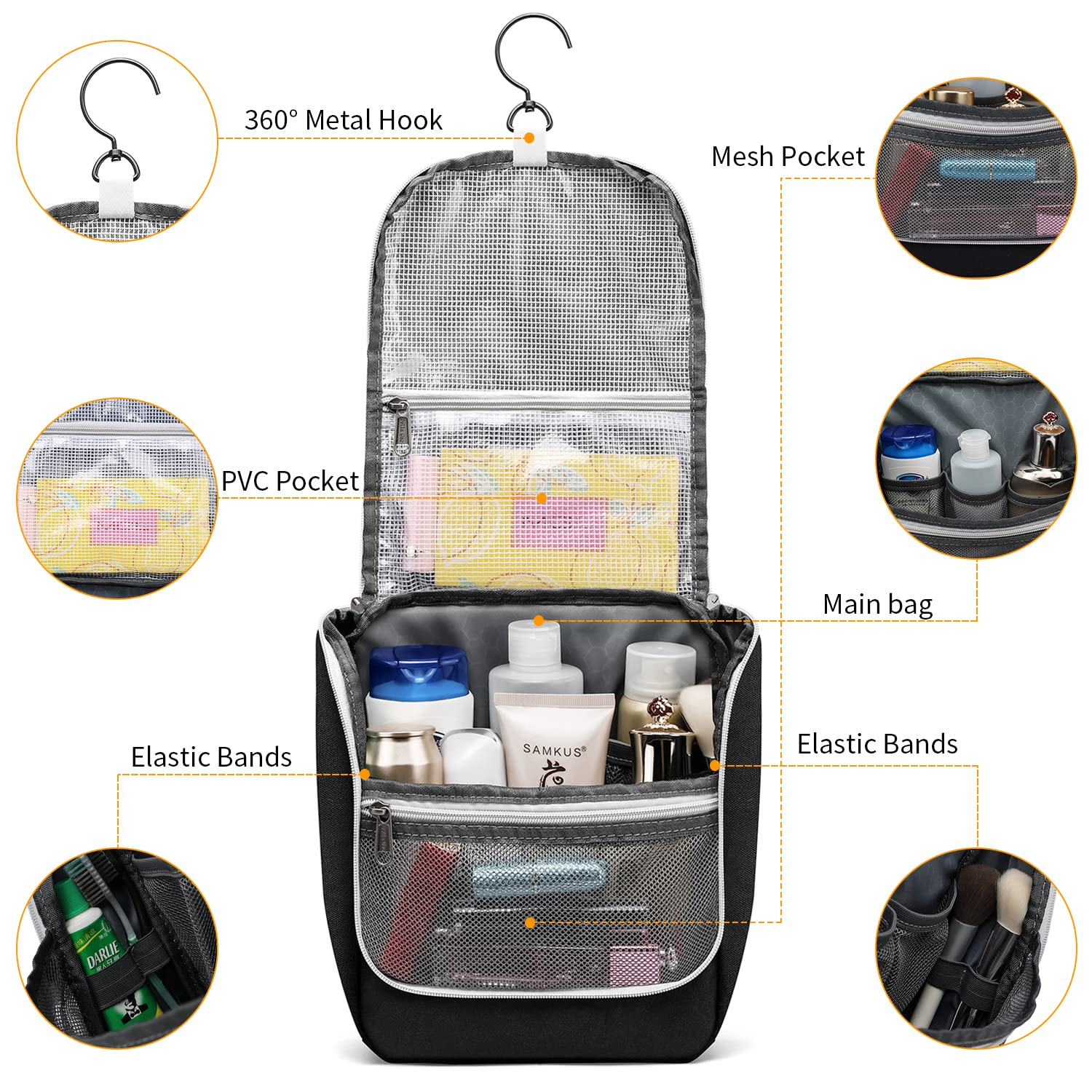 Hanging Toiletry Bag Travel Cosmetics Bag Makeup Organizer Bag for Carry-on