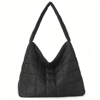 Solid Color Quilted Hobo Bag Minimalist Large Capacity Tote Bag Winter Padded Shoulder Bag For Women