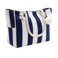 Manufacturer Navy Blue Stripe Printed Thick Large Canvas Tote Bag for Shopping Big Capacity Tote Canvas Bag with Rope Handle