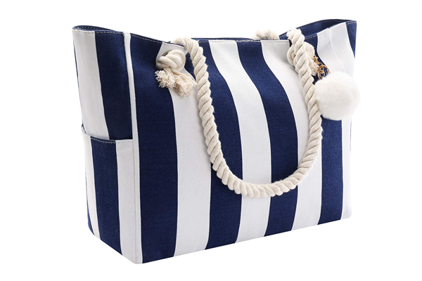 Custom Printing Blue Striped Family Picnic Pool Beach Bag Sand Large Canvas Beach Tote Bags Wholesale 