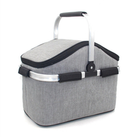 2024 Foldable Basket Aluminum Framed Picnic Cooler Tote Bag Picnic Basket Cooler Bag with Zipper Cover