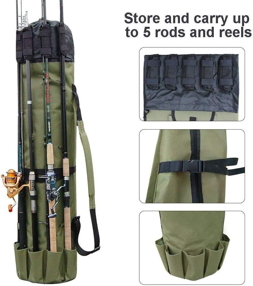Hot sales Canvas fishing rod holding bag A fishing tackle bag holds 5 rod bundles in pockets