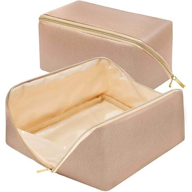 Wholesale Waterproof Pvc Synthetic Leather Gold Make Up Travel Bulk Cosmetic Bag Portable Opens Flat for Easy Access