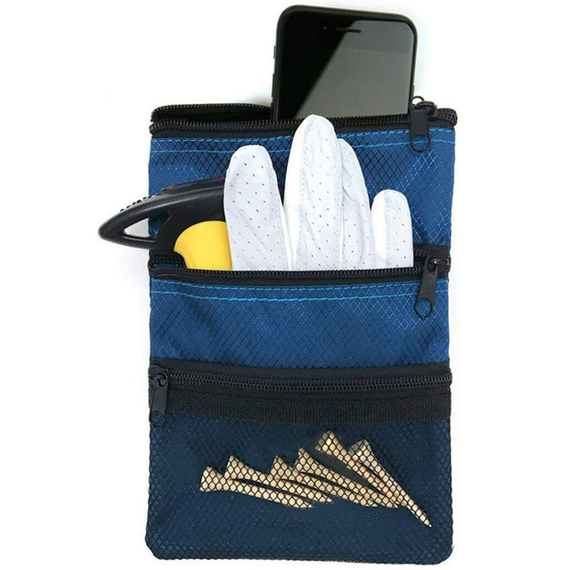 Multi Zippered Pockets Sport Golf Ball Tees Organizer Pouch Bag Clip Hook to Bags Golf Ball Pouch Bag