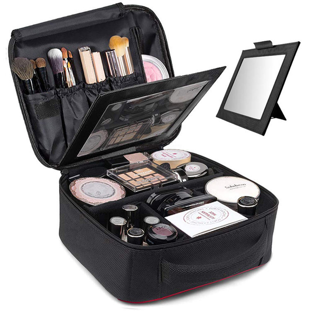 Makeup Bags Cosmetic Make Up Bag Organizers Bags Toiletry Jewelry Accessories with Mirror