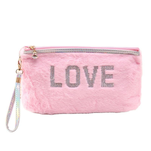 Make Up Organizer Pouch Brush Pink Cosmetic Handy Makeup Zipper Velvet Makeup Bag Travel Cosmetic Bag for Women