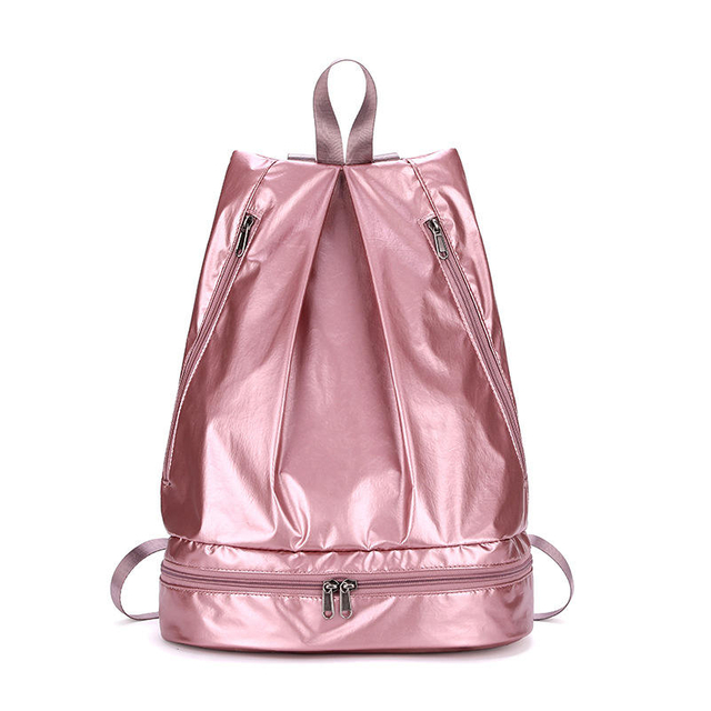 Fashion Shining Polyester Fabric Rucksack Women Sport Gym Backpack With Individual Shoes Compartment