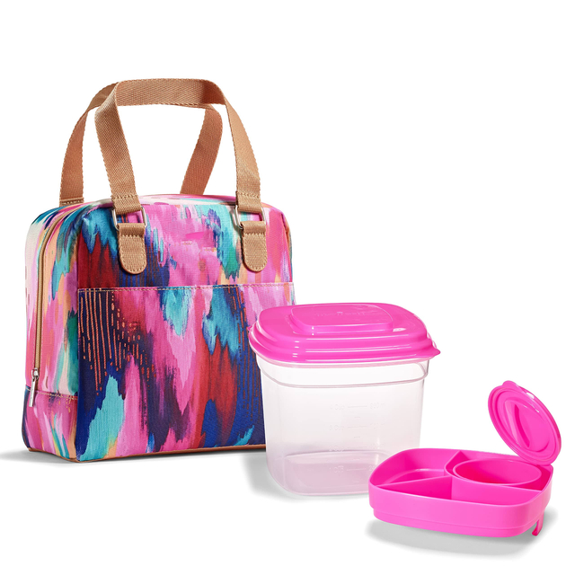 Wholesale Leak Proof Insulated Lunch Cooler Bag Women with Two Food Containers, Reusable Lunch Box for Wine Beer