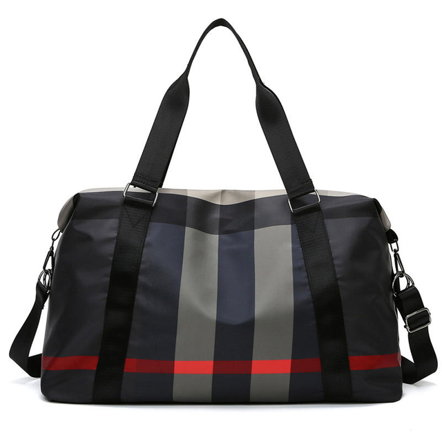 Smell Proof Duffel Checkered Overnight Weekender Bags for Women Nylon Sport Gym Duffle Weekender Bag with Luggage Slip