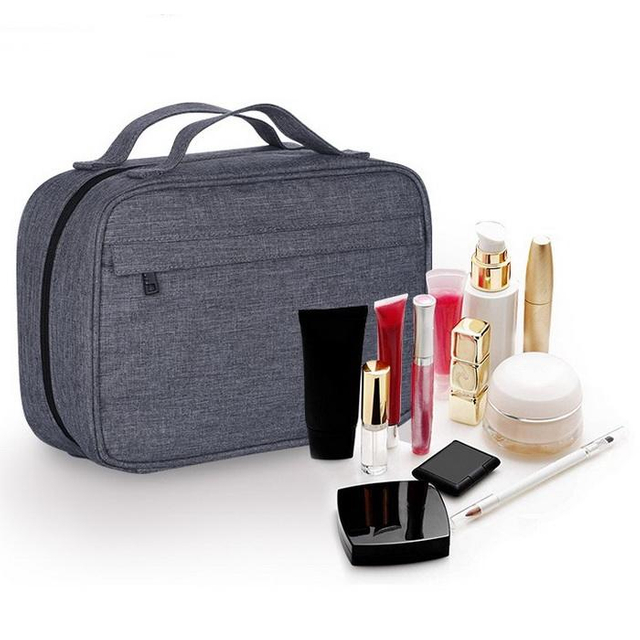 Gray Travel Toiletry Bag Cosmetic Bags Foldable Portable Makeup Holder With Hanging Hook And Clear Zipper Make Up Organizer