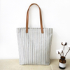 custom women canvas striped casual shoulder tote bag zipper casual handbag