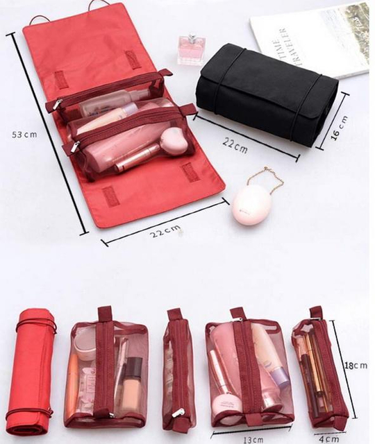 Customized Logo Hanging Cosmetic Toiletry Bag Travel Rolling Foldable Makeup Organizer Storage Pouches