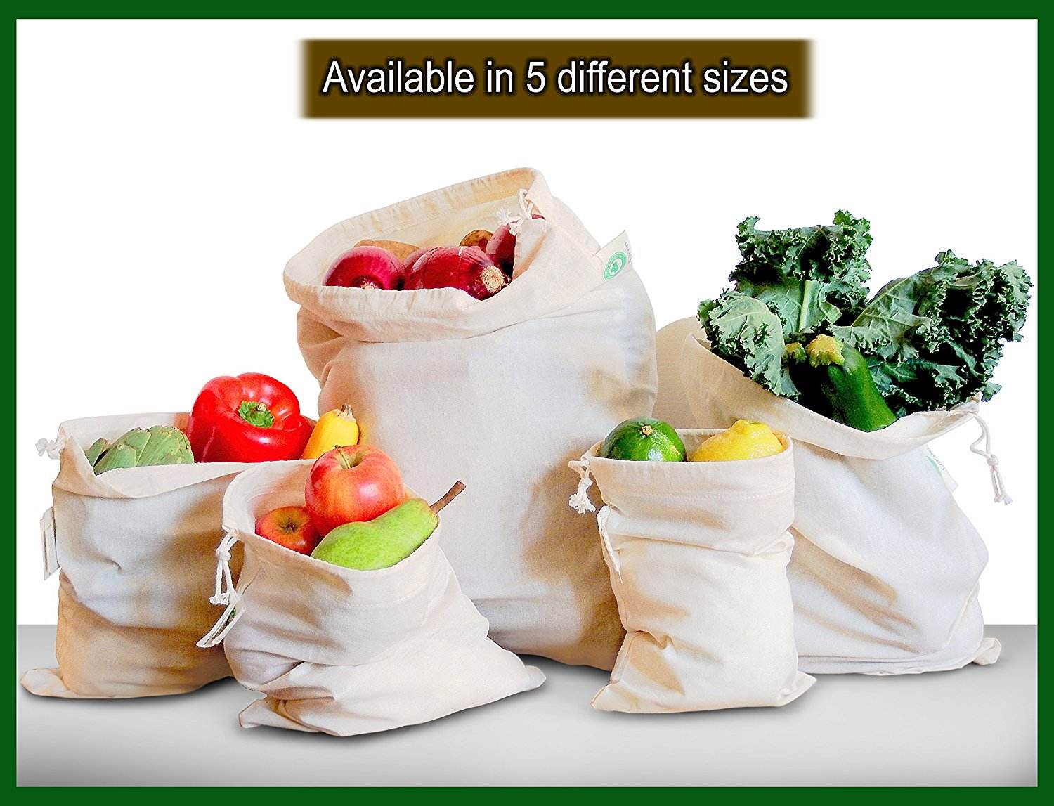 Food Grade Bulk Storage Bags - Reusable - Organic Cotton Fabric Produce Drawstring Bags - Organic Cotton Muslin Produce Bags