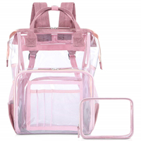 Fashion Heavy Duty Clear Transparent Backpack With Cosmetic Bag For Women And Girls