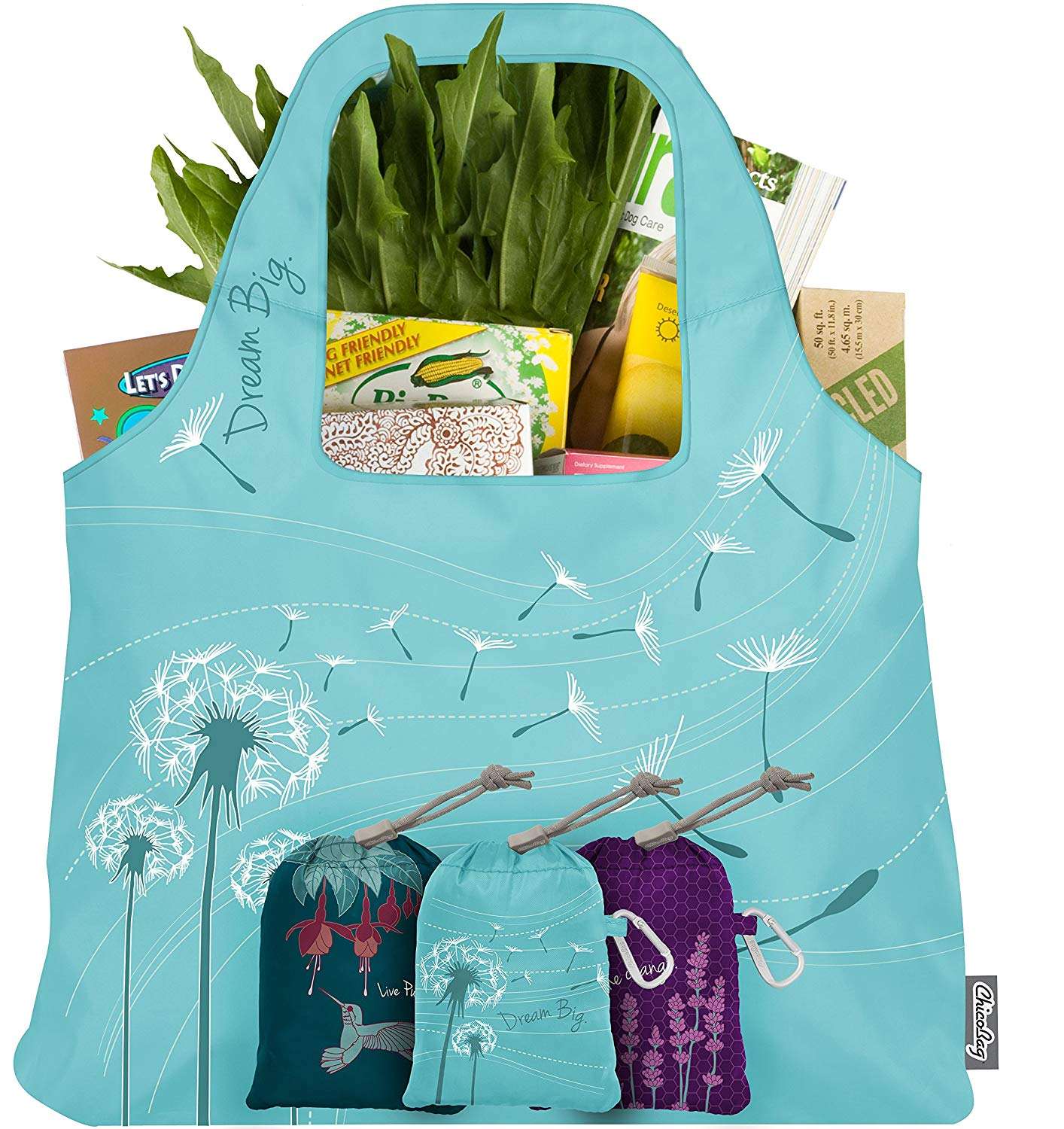 Eco-Friendly Compact Reusable Shopping Tote Grocery Bag, Eco-Friendly, Washable, with Attached Pouch