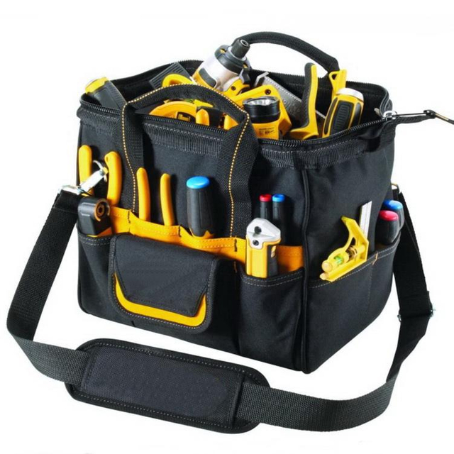 Customized Waterproof Wide Mouth Durable Large Compartment Electrician Tool Bag Tote Storage Organizer